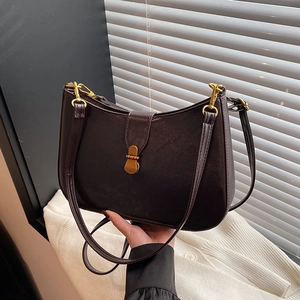 French Vintage PU Leather Crescent Shoulder Bag For Women Minimalist Hobo Handbag With Metal Lock Elegant Commuting Purse