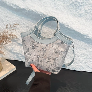 Sac Seau Femme Nouveau Style Chinois Broderie Jacquard Tissu PU Sac à Main Élégant Floral Sac Bandoulière Rétro Sac Épaule