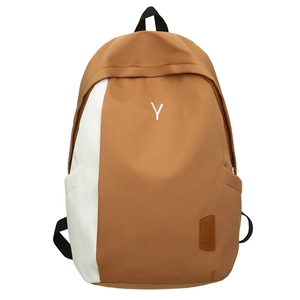 Brown and white color-block large capacity laptop backpack for college students