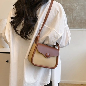 Chic two-tone contrast small square bag with matte PU leather and adjustable strap