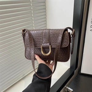 Sac à Épaule en Cuir PU Vintage Motif de Pierre pour Femmes Sac Bandoulière Petit Sac Carré Boucle en Métal Sac à Main Mode