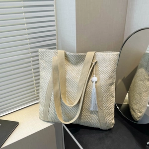 Sac Fourre-tout en Paille Tissée pour Femmes Vacances d'Été à la Plage Sac à Épaule Grande Capacité avec Gland Sac à Main en Paille