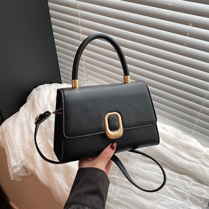 Minimalist PU Leather Small Square Handbag For Women 2025 Fashion Golden Metal Buckle Crossbody Bag Top Handle Daily Purse
