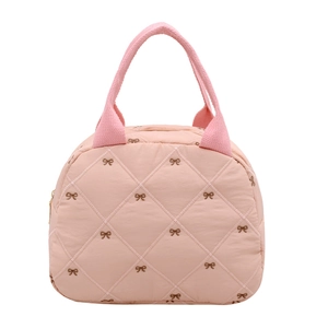 Sac à main rose matelassé avec nœuds et grande capacité avec poignées souples pour femmes