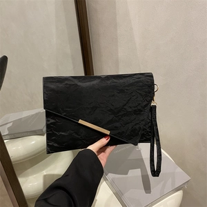 Minimalist PU Leather Envelope Clutch Bag For Women Crinkle Texture Metal Trim Wristlet Party Handbag Versatile Square Bag