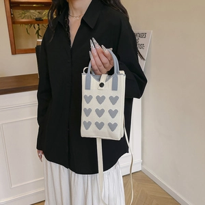 Mini sac à bandoulière en maille pour téléphone avec motif cœurs gris et style coréen