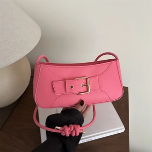 Women Retro Contrast Stitching PU Leather Underarm Bag Fashion Metallic Buckle Shoulder Bag Crossbody Bag Daily Bag