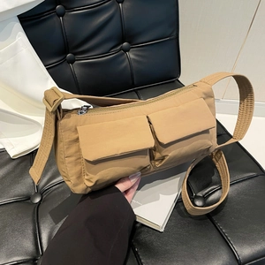 Women Minimalist Fabric Crossbody Bag Multi Pocket Shoulder Bag With Adjustable Wide Strap Casual Daily Commuting Purse