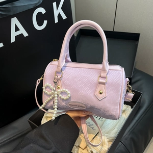Women Snake Pattern Embossed PU Leather Boston Bag Fashionable Artificial Pearl Bow Charm Crossbody Handbag Korean Style Pillow Bag