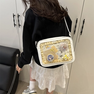 Sac Ita blanc de style japonais avec fenêtre transparente et volants jaunes décoratifs