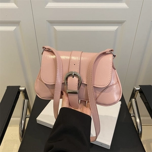 Fashion PU Leather Underarm Bag For Women Minimalist Solid Color Shoulder Bag With Silver Buckle Chic Commuter Baguette Bag