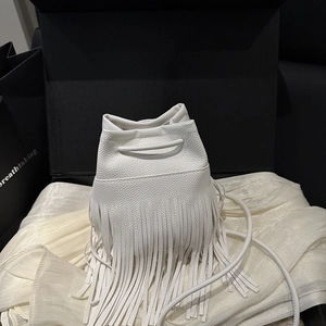 Sac Seau à Glands pour Femmes en Cuir PU Motif Litchi Sac Bandoulière Cordon Sac à Main Décontracté pour Téléphone