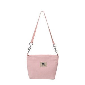 Pink corduroy tote bag with Myron Bear patch and stylish metal chain shoulder strap