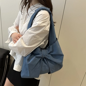 Sac à épaule en jean à la mode avec grand nœud pour femmes en finition bleue