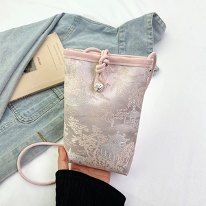 Chinese Style Mini Crossbody Bag Silk Satin Embroidered Jacquard Pattern Small Square Shoulder Bag Elegant Women Bag