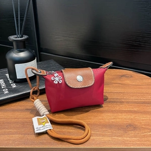 Mini Nylon PU Leer Flap Portemonnee Voor Vrouwen Lippenstift Opbergtas Met Bloemenhanger En Koord Accessoire