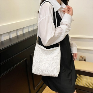 Elegant white lace tote bag for women with floral embroidery and slim shoulder straps