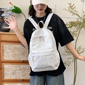 Zaino bianco casual con simpatico motivo a gatto e grande capacità per la scuola