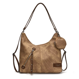 Large capacity vintage brown tote bag with coin purse and multi-way shoulder straps