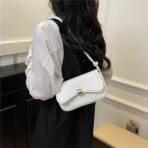 Minimalist white PU leather underarm bag with gold buckle for women in 2025 style