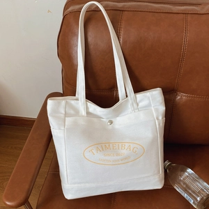 Sac Fourre-Tout en Toile de Grande Capacité pour Femmes Sac à Bandoulière Urbain Simple Polyvalent Impression de Lettres École Sac à Main