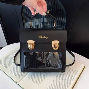 Women PU Leather Small Fashion Backpack Chic Ita Bag With Transparent Window Gold Buckle Square School Bag Daily Travel