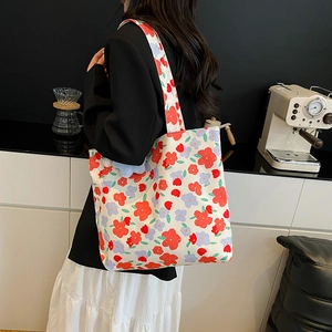 Sac fourre-tout en toile à fleurs pour femmes avec motifs floraux rouges et violets chic