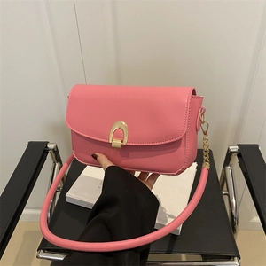 Elegant PU Leather Small Square Bag For Women Minimalist Fashion Horseshoe Buckle Shoulder Bag Crossbody Handbag