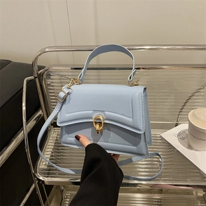 Minimalist Women PU Leather Flap Crossbody Bag With Golden Metal Lock Stitching Detail Small Square Shoulder Bag For Daily Use