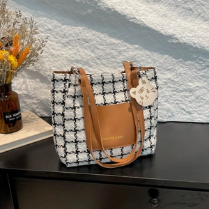 Borsa Tote da Donna a Quadri Grande Capacità Moda Patchwork in Pelle PU Borsa a Spalla Casual Stile Coreano Cuciture Quotidiana