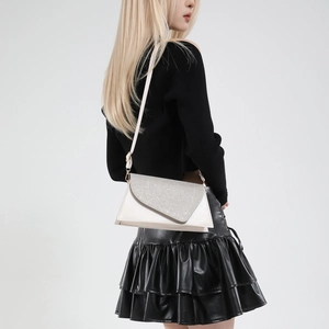 French vintage white leather crossbody bag with sparkling silver rhinestone flap and slim strap