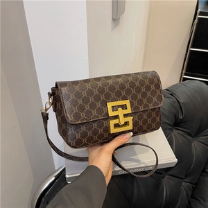 Vintage Monogram Print PU Leather Flap Crossbody Bag For Women Luxury Gold Metal Buckle Fashion Shoulder Bag Messenger Bag