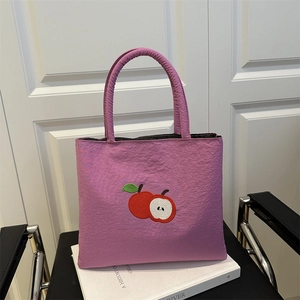 Nylon Apple Embroidered Tote Bag Large Capacity Minimalist Korean Student Tutoring Bag Women Casual Versatile Shoulder Bag