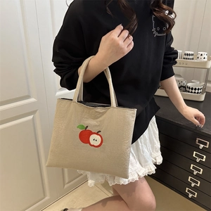 Cute apple embroidery nylon tote bag for students featuring large capacity and casual style