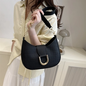 Chic black crocodile embossed hobo bag with gold horseshoe buckle and dual straps