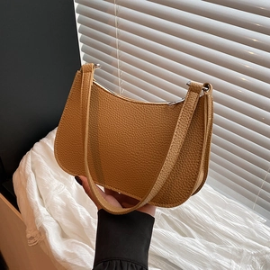 Women's Retro PU Leather Underarm Bag Minimalist Baguette Bag Litchi Pattern Stitching For Daily Commuting Ladies Shoulder Bag
