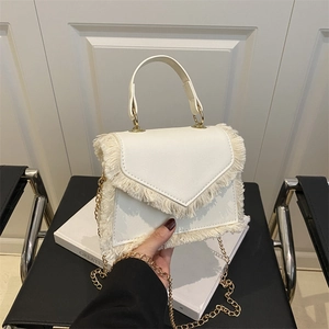 Sac Bandoulière en Denim Vintage à Franges pour Femmes Mini Sac Carré Avec Chaîne Petit Sac à Main pour Mode Quotidienne