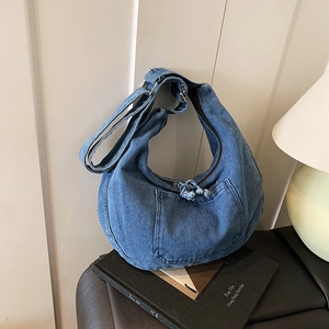 Sac Bandoulière Rétro en Denim Grande Capacité pour Femmes Hommes Sac Hobo Décontracté en Denim Lavé Couleur Unie Minimaliste