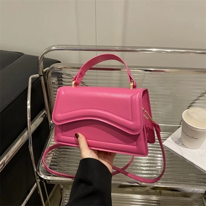 Women Fashion Niche Design Wave Flap Crossbody Bag Solid Color PU Leather Handbag Casual Shoulder Bag With Top Handle