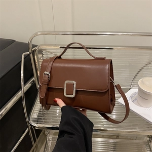 Minimalist PU Leather Small Square Crossbody Bag For Women 2025 Summer New Contrast Color Handbag With Metal Lock Buckle Single Strap