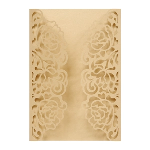 Elegant gold laser-cut rose floral wedding invitation cover made of pearlescent paper