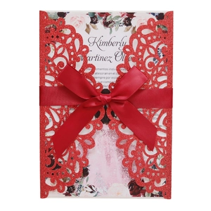Cartes d'Invitation de Mariage Européennes Découpe Laser Nœud Papillon Papier Pailleté Cartes de Fête de Fiançailles
