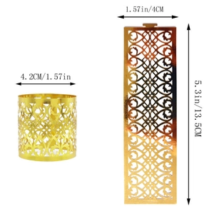 Detail view of gold laser-cut napkin ring showing 13.5cm length and 4.2cm diameter