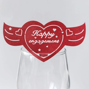 Marque-places de Coupe Fiançailles Forme Cœur Aile Papier Perlé Happy Engagement Décoration de Table pour Mariage et Fête