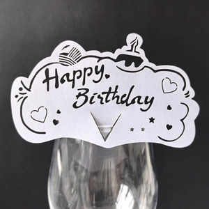 Cloud-shaped Happy Birthday cup card with hollow cake design on glass rim