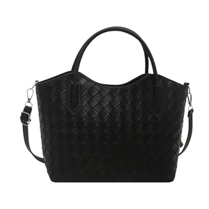 Sac à main tendance en cuir tressé noir avec poignées rondes et bandoulière réglable