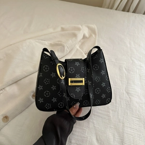 Borsa a Spalla Donna Vintage in Pelle PU con Monogramma Motivo a Stelle e Fiori Borsa Sottobraccio con Fibbia Dorata Moda