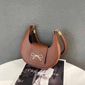 PU Leather Bowknot Half Moon Shoulder Bag For Women Retro Underarm Bag Saffiano Pattern Solid Color Chic Hobo Bag Purse