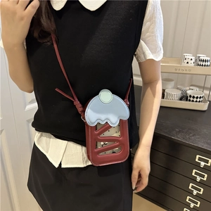 Creative ice cream shaped mini crossbody phone bag with a red and blue patchwork design