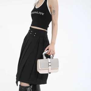 Chic pink glitter crossbody square bag with U-shaped metal handle and large capacity